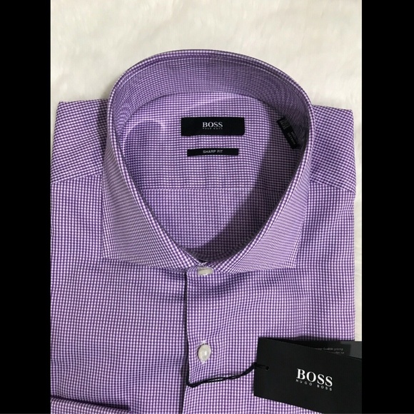 NWT $125 BOSS Hugo Boss Miles‎ Sharp Fit Check Shirt in Purple [SZ 16.5 ] - Picture 4 of 8